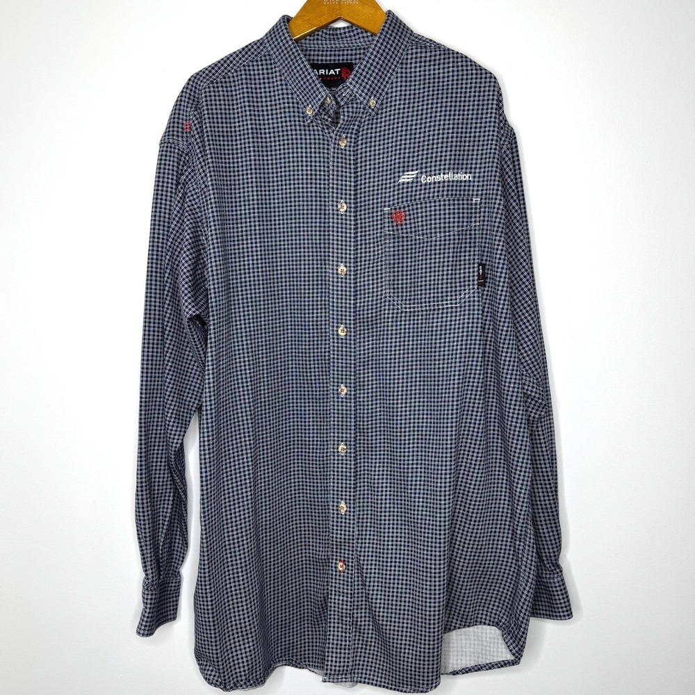 Ariat FR Button Front Shirt XXL Tall Company Logo Checkered